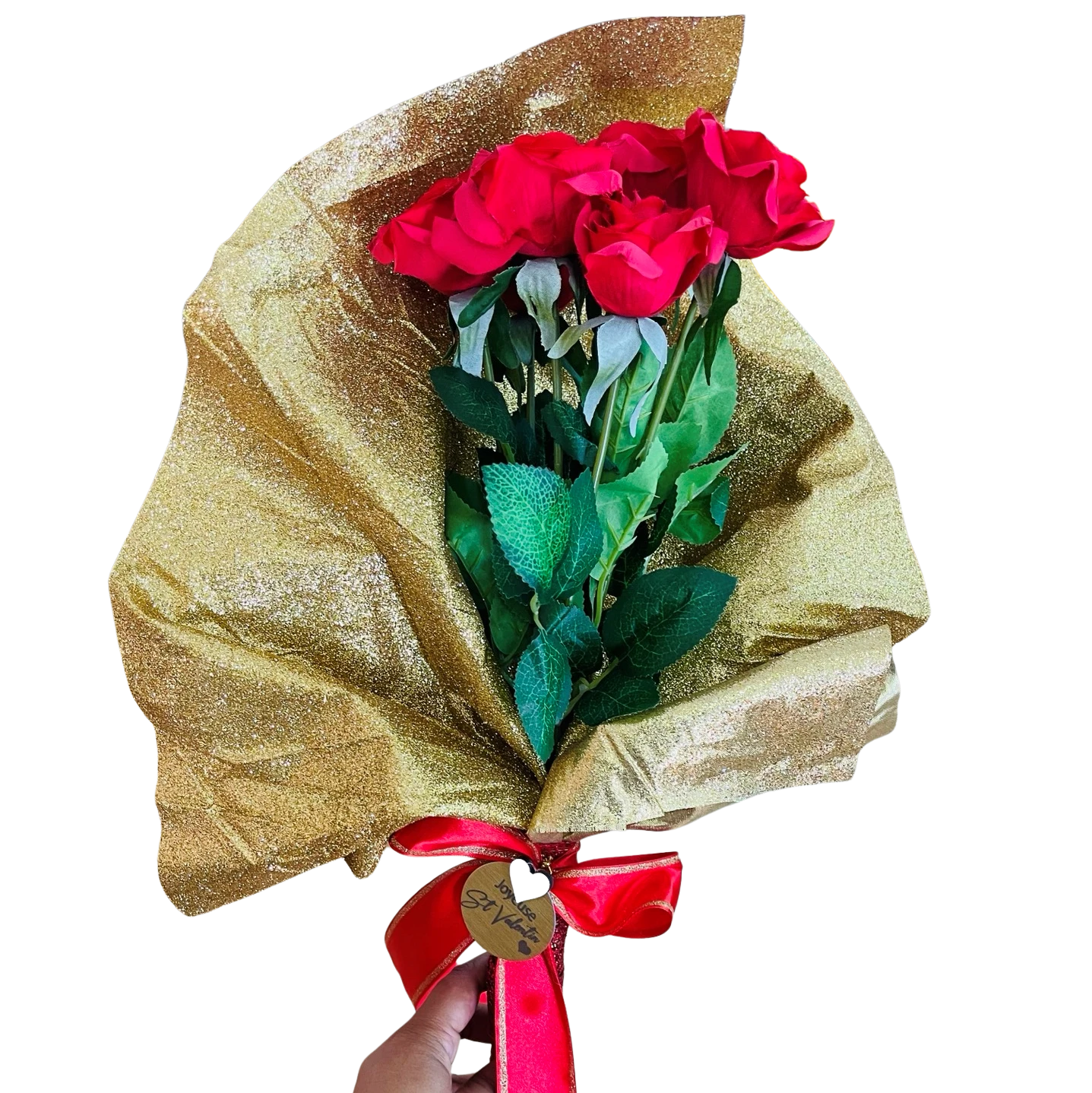 Bouquet de fleur artificiel 5 roses rouge